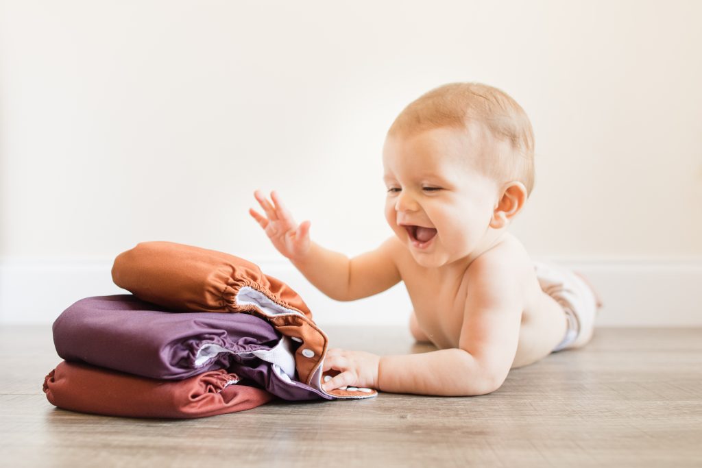 baby with cloth diapers